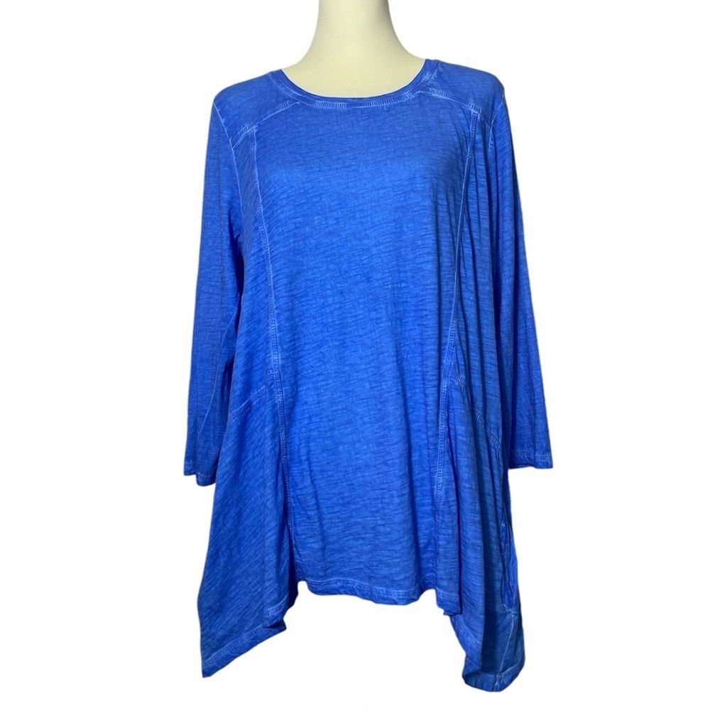 LOGO By Lori Goldstein Bright Blue Asymmetrical Scoop Neck Tunic Women's Size L